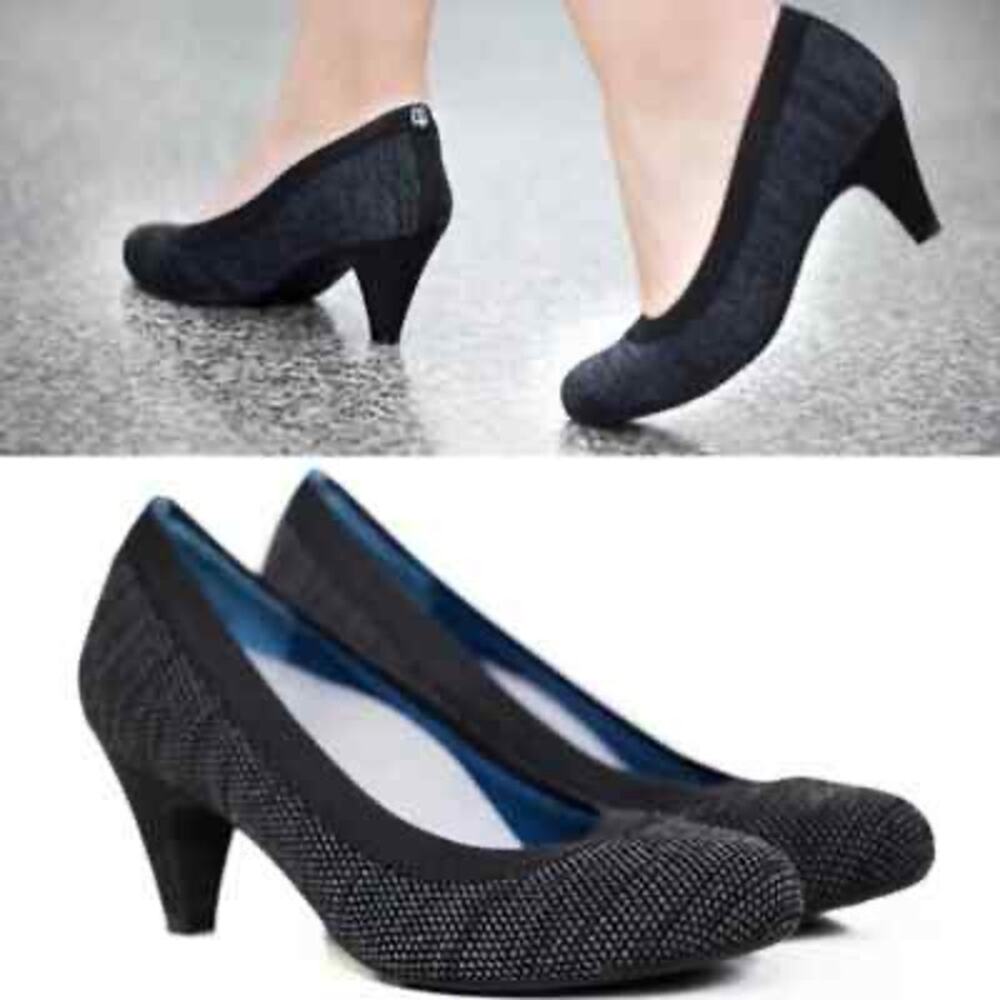 Betabrand Black Textured Mid-Heel Pumps